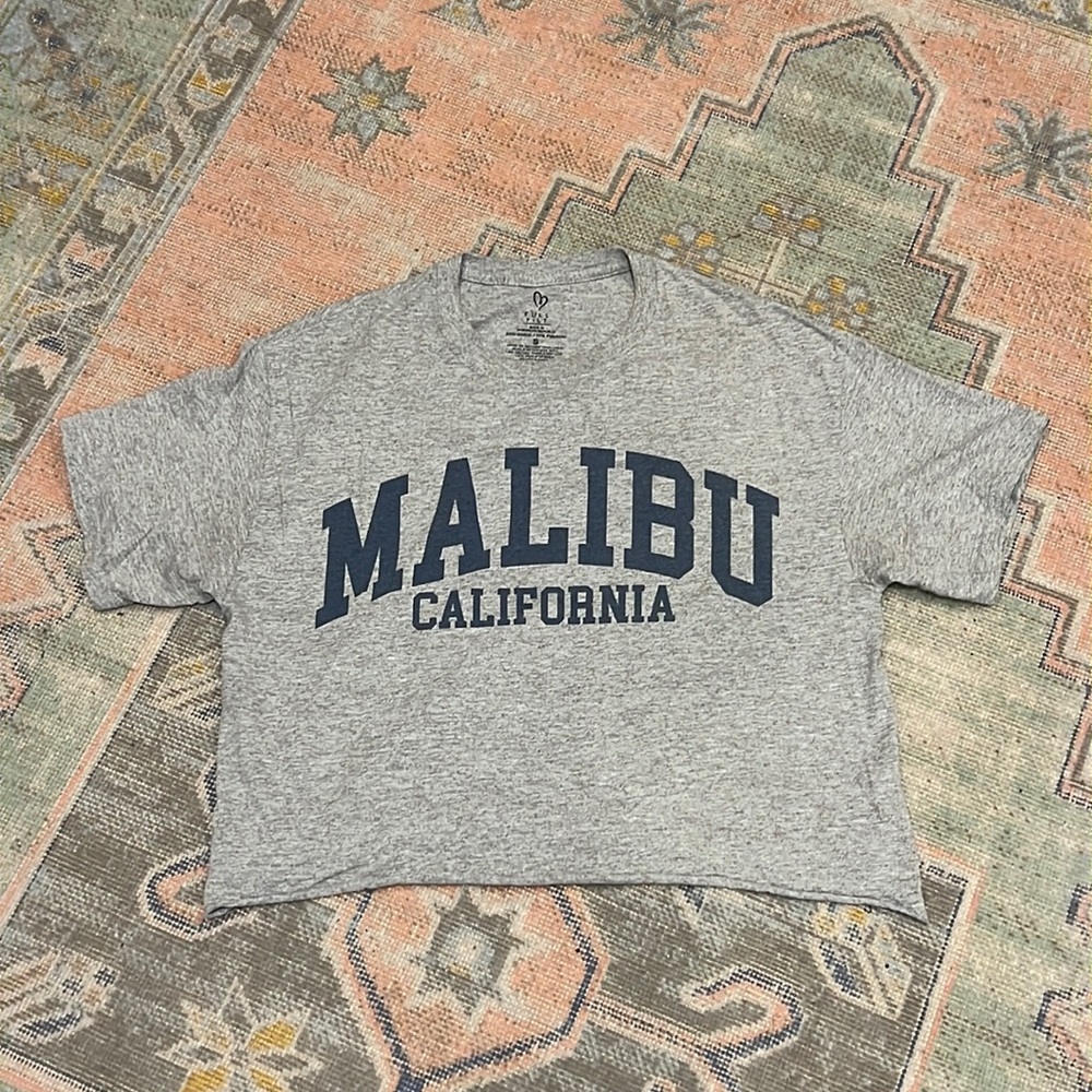 Malibu California Gray Crewneck Cropped T-Shirt